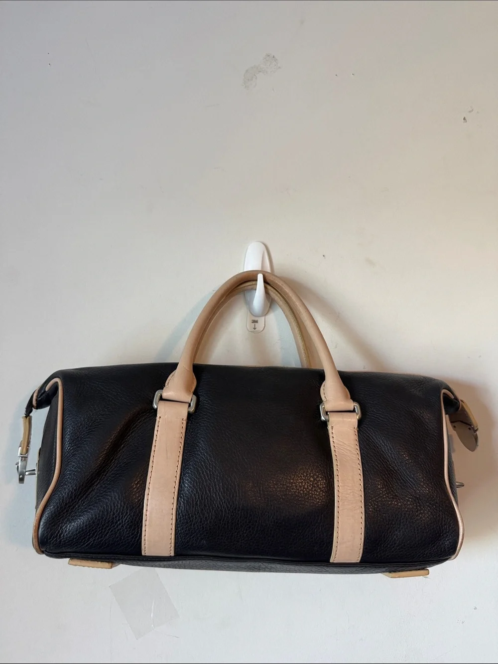 Ann Taylor Vintage #Y2K Dark Brown Leather Duffel with Beige Trim Handbag